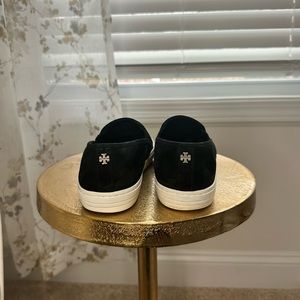 Tory Burch Black suede slip ons